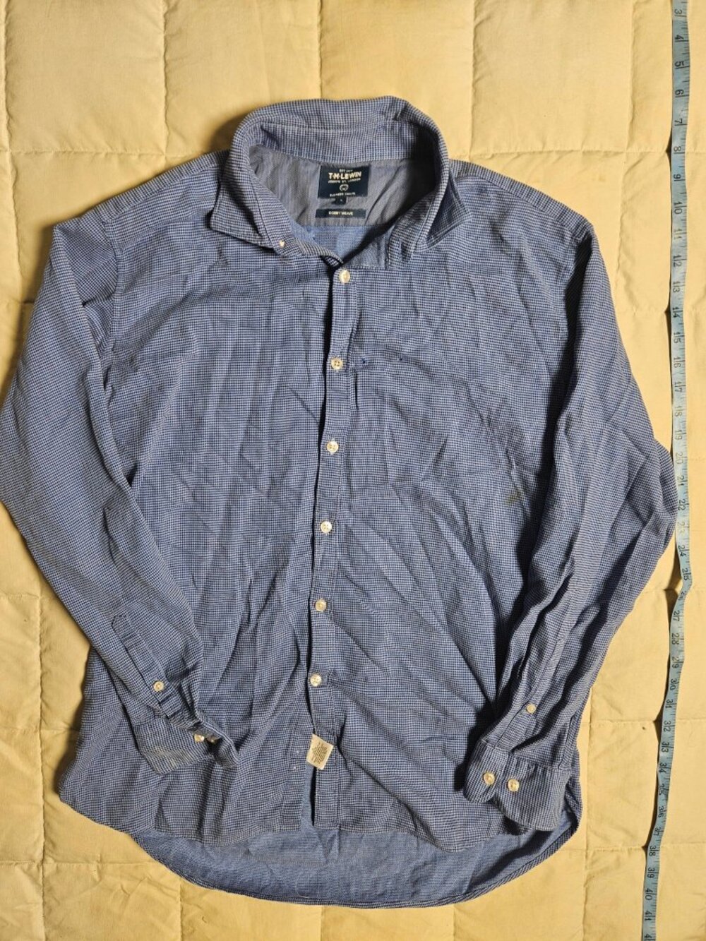 T.M. Lewin Business Casual Dobby Weave Button Down Shirt Blue Check Size L